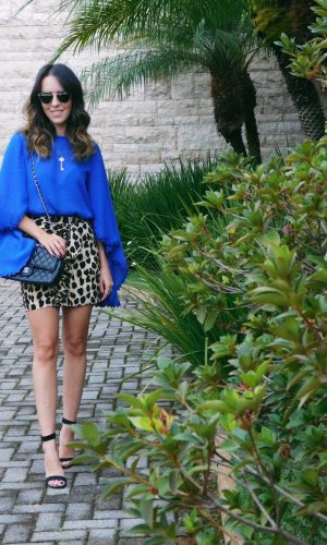 look do dia, estampa de onça, azul cobalto, moda, estilo, Gabi May, outfit of the day, ootd, fashion, style, leopard print