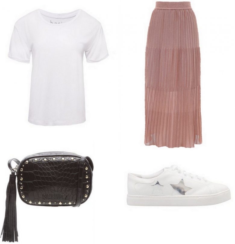 saia midi blush, moda, estilo, tendência, look, item da semana, inspiração, fashion, style, outfit, midi skirt, pleats, inspiration