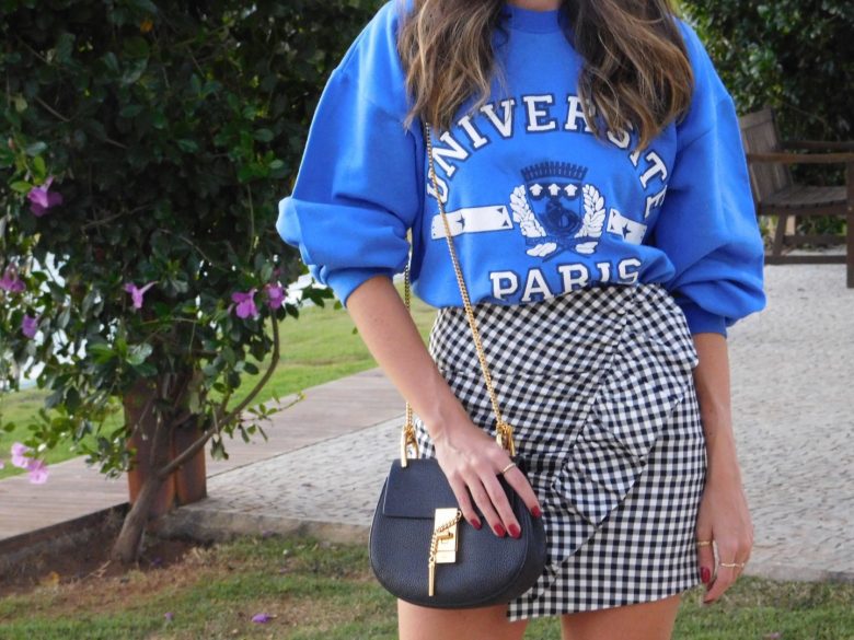 três tendências, look do dia, moda, estilo, moletom, vichy, coturno, Gabi May, trend, fashion, style, ootd, sweatshirt, gingham, combat boots