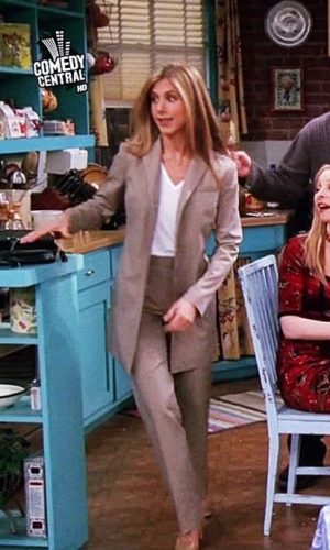 rachel green, jennifer aniston, friends, anos 90, looks, tendência, moda, estilo, trend, 90s, outfits, fashion, style, pant suit, terninho