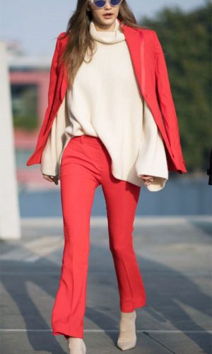 vermelho e nude, combinação de cores, look, moda, estilo, inspiração, red and nude, color combination, outfit, inspiration, fashion, style, gigi hadid