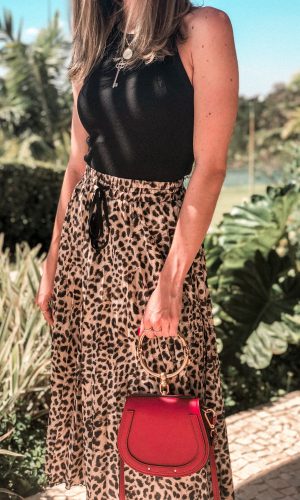 saia plissada, estampa de onça, look do dia, gabi may, moda, estilo, fashion, style, ootd, pleated skirt, leopard print, vícios