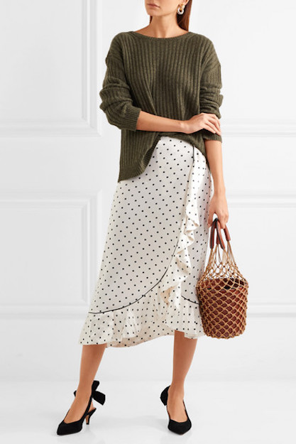 saias de poá, street style, ganni, moda, look, estilo, tendência, fashion, style, outfit, wrap polka dot skirt