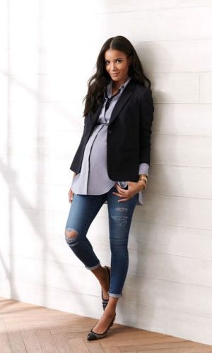 maternity style, outfit with denim and shirt