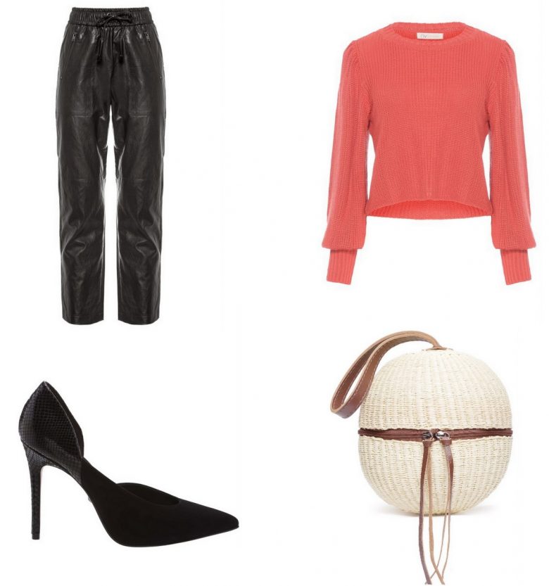 bolsa de palha, um item e cinco looks, look jantar calça jogger