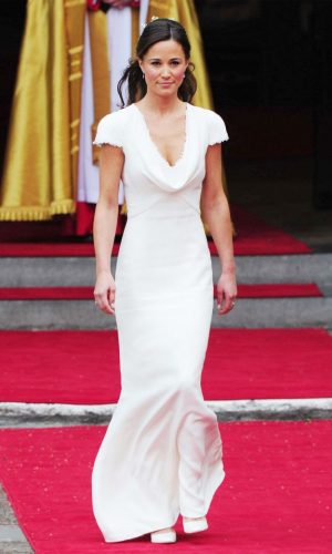 pippa middleton with a cowl neck dress, trend