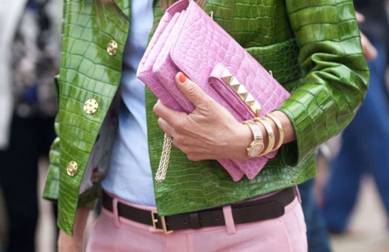 look rosa e verde, color block, pink and green