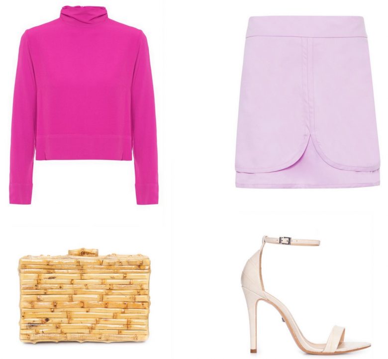 blusa básica rosa, um item e cinco looks, look festa saia lilás