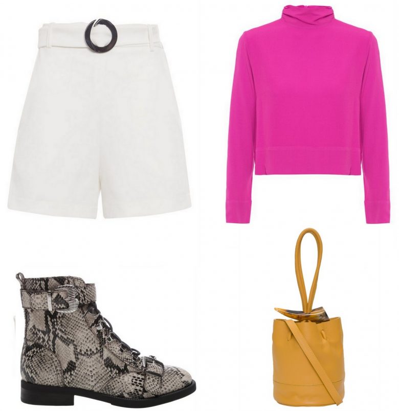 blusa básica rosa, um item e cinco looks, look casual bota estampa de cobra