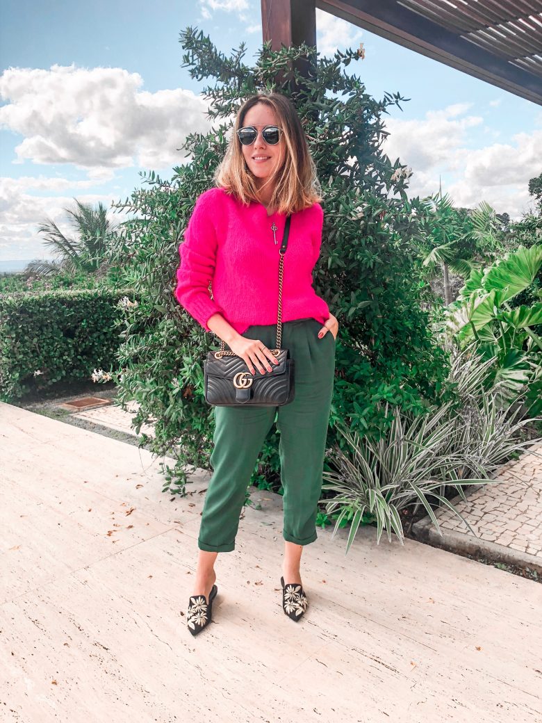 look rosa e verde, color block, pink and green, gabi may
