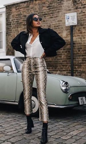 como usar uma calça com estampa de cobra, tendência, moda, how to wear snakeskin pants