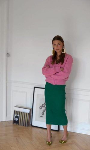 look rosa e verde, color block, pink and green