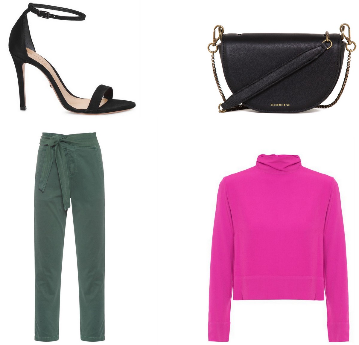 blusa básica rosa, um item e cinco looks, look jantar calça sarja verde