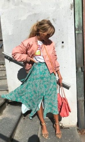 look rosa e verde, color block, pink and green