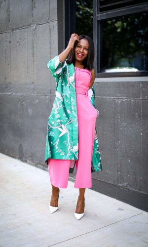 look rosa e verde, color block, pink and green