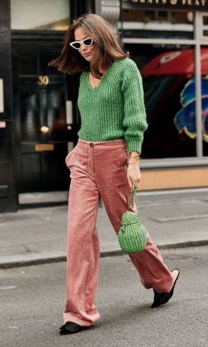 look rosa e verde, color block, pink and green