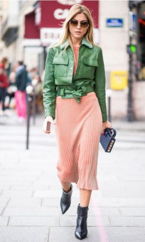 look rosa e verde, color block, pink and green