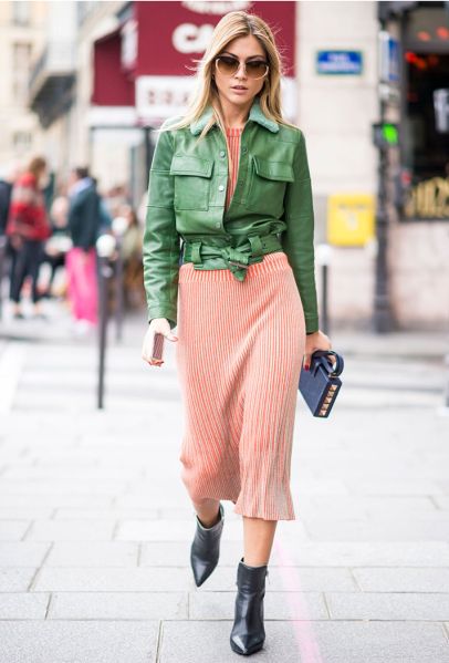 look rosa e verde, color block, pink and green